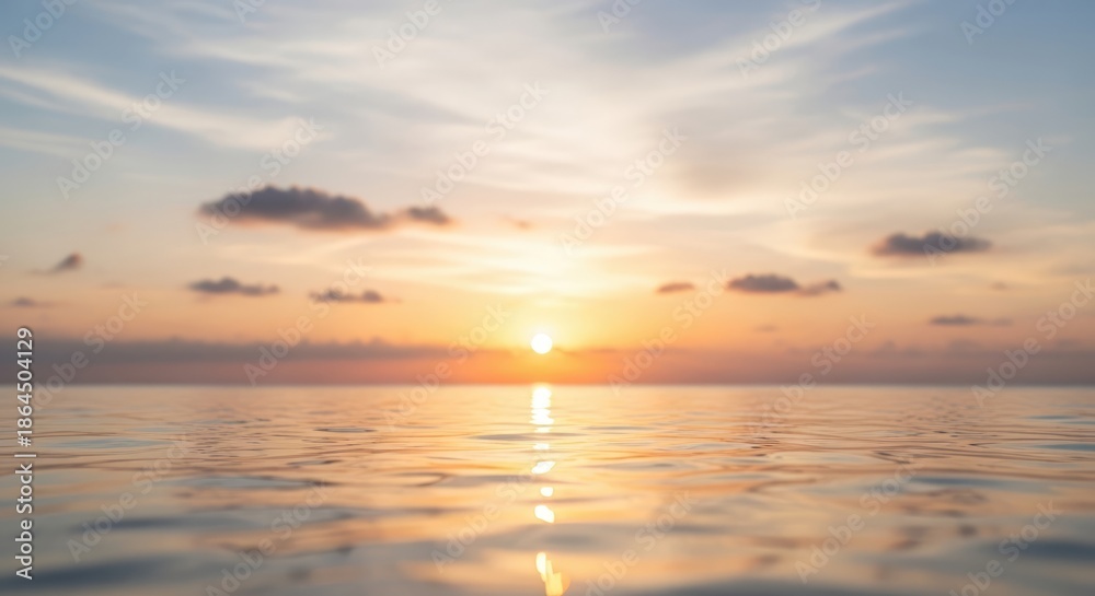 Naklejka premium A serene sunset over the ocean with a single cloud in the sky.