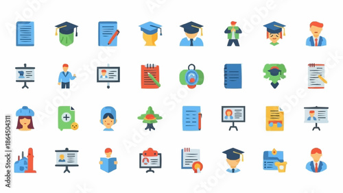 Diverse Education and Learning Icons Representing Academic Pursuits and Knowledge Acquisition.