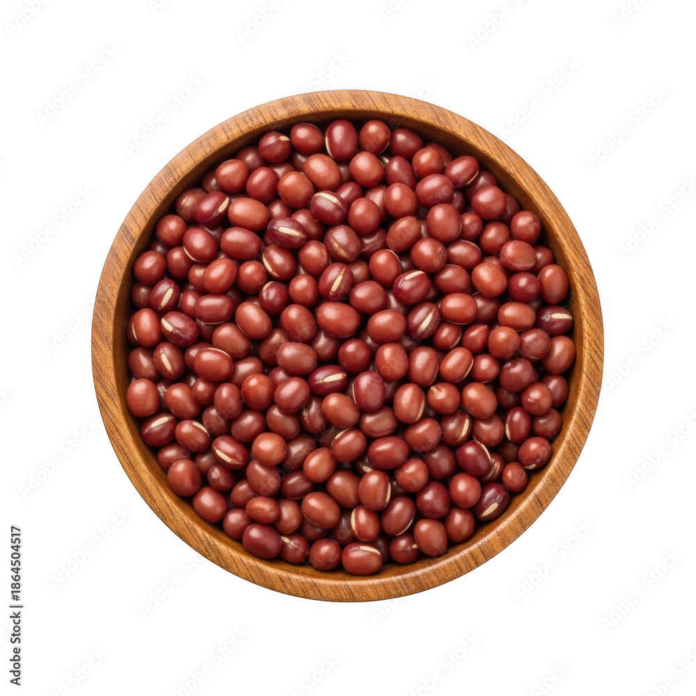 Fototapeta premium Overhead view of a wooden bowl filled with red beans