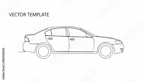 Car Outline Vector Template - Sleek Sedan Design for Customization.