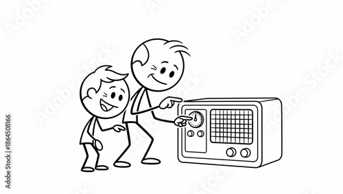 A man and boy viewing television together in a home setting