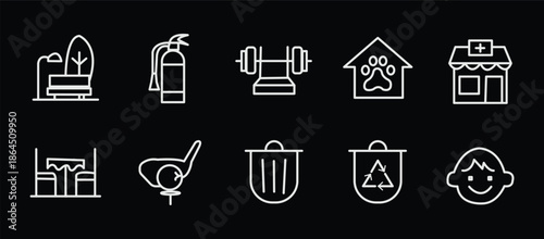 Building amenities icon set. Editable line icons. Vector illustration.