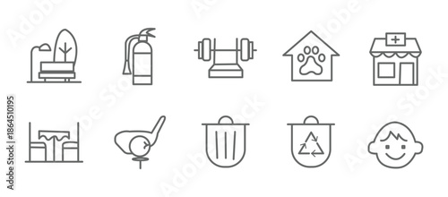 Building amenities icon set. Editable line icons. Vector illustration.
