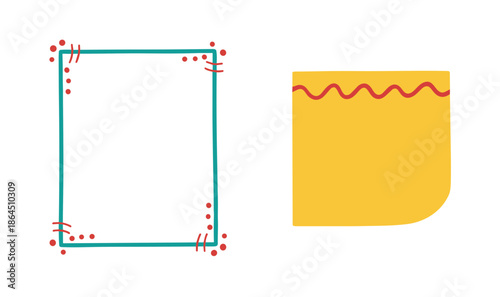 Abstract Decorative Frames Set with Geometric Shapes and Wavy Lines Minimalist Paper Note and Blank Border Templates for Graphic Design Layout
