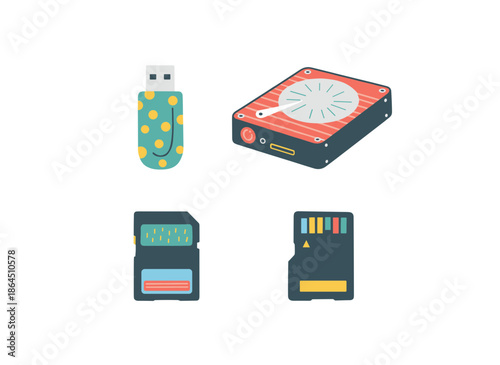 Digital data storage devices set including usb flash drive portable hard disk drive sd card and micro sd card memory equipment