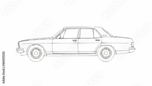 Detailed Line Art of a Classic Sedan Car.