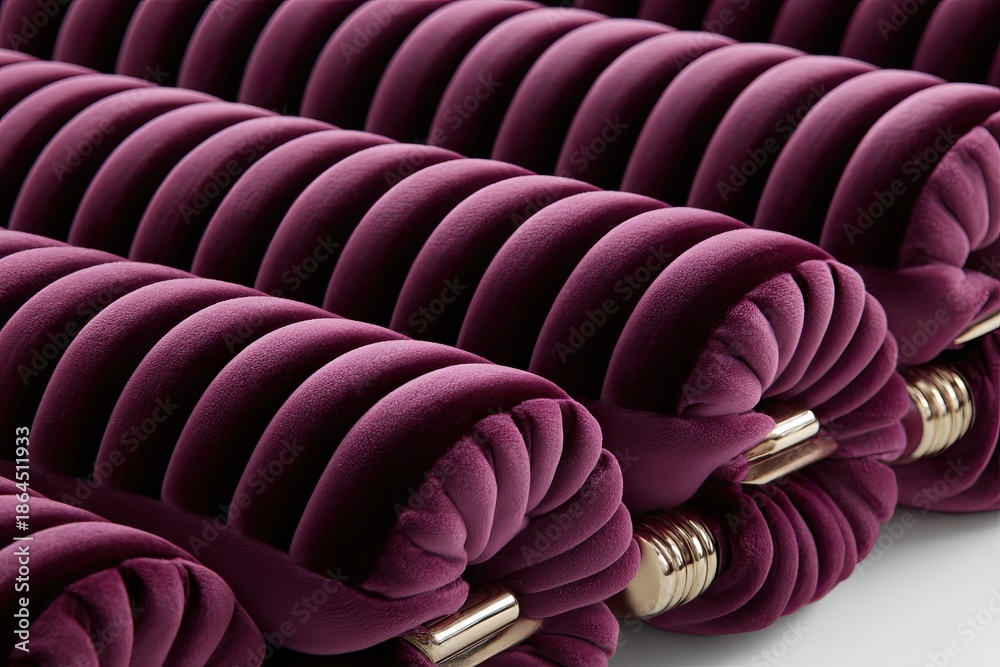 Fototapeta premium Padded burgundy cushions stacked, with golden accents