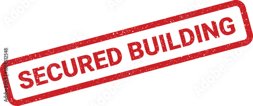 Grungy rectangular rubber stamp impression clearly indicating a secured building property status approval