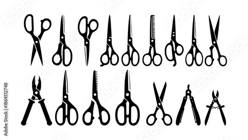 Scalable Scissors Silhouette Vector Icon Set for Craft and Office Design