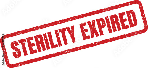 Grungy rectangular stamp icon indicating expired sterility, featuring textured rubber impression on a document page