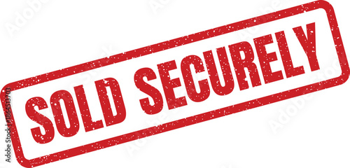 Grungy red rubber stamp with the distinct words SOLD SECURELY affirming a protected and safe transaction
