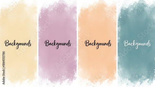 Four pastel colored backgrounds with watercolor texture and elegant script
