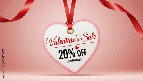 Valentine's day sale heart shaped tag with 20 percent off discount on selected items