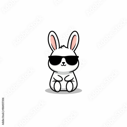 Cute cartoon bunny wearing sunglasses sitting down.