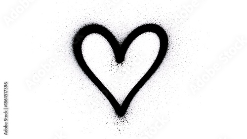 Black spray painted heart graffiti symbol with drips isolated on white background.

