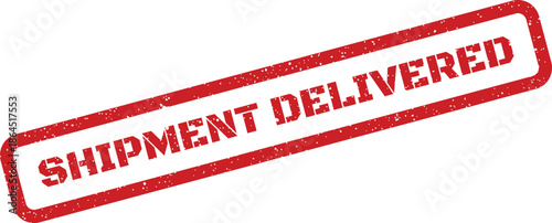 Rectangular grunge texture stamp displaying SHIPMENT DELIVERED status, suitable for confirming successful logistics operations