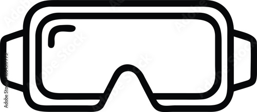 Minimalist black and white line art icon representing virtual reality goggles