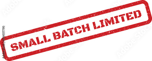 Rectangular rubber stamp impression with a distressed grunge effect featuring the bold text SMALL BATCH LIMITED arranged diagonally