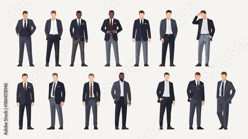 Diverse Group of Men in Suits Standing Together.