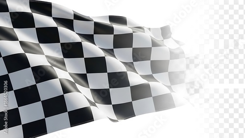 Checkered flags waving in the air, symbolizing a racing event, captured from a dynamic viewpoint.