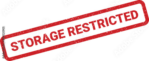 Red grunge effect rubber stamp with storage restricted text indicating limited access or controlled availability status