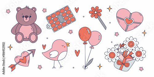 A charming collection of valentine s day themed stickers and illustrations