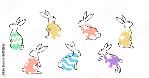 Easter colorful egg icons.Eggs with a bunnies.Easter line icon.Set of easter bunny icons. Vector illustration.