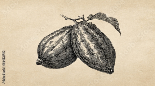 Wallpaper Mural Vintage engraving illustration of two cocoa pods on textured paper Torontodigital.ca
