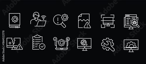 IT support icon set. Editable line icons. Vector illustration.