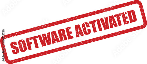 Red rectangular rubber stamp texture displaying software activated text, indicating successful program installation or license validation