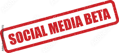 Red rectangular rubber stamp texture with social media beta text, indicating an early product release stage for platform testing