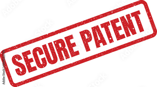 Red rectangular rubber stamp with secure patent message for intellectual property registration and innovation