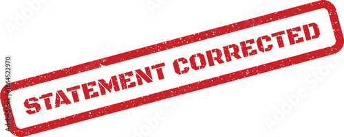 Red rectangular textured stamp featuring STATEMENT CORRECTED text, indicating a revision or error resolution