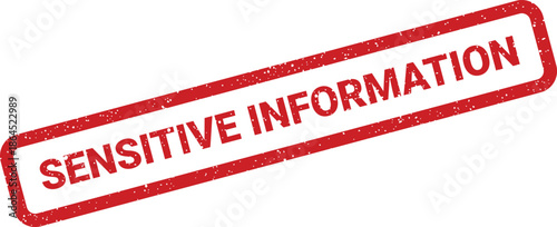 Red rectangular textured stamp featuring the words SENSITIVE INFORMATION in uppercase, signifying classified data requiring careful handling and confidentiality