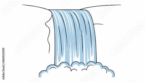 Illustration of a beautiful cascading waterfall flowing over a cliff edge.
