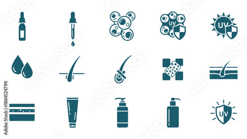 A comprehensive set of cosmetic, skincare, and hair care icons