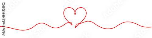 Minimal red continuous line forming a heart connected to a flowing wave line isolated on white background perfect for modern romantic minimalist and editorial design