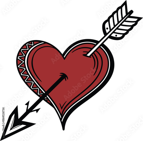 A red heart pierced by cupid's arrow, symbolizing deep and passionate love