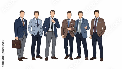 Group of stylish businessmen standing together in formal attire.