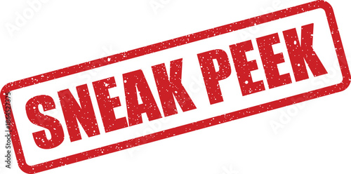 Textured diagonal red stamp displaying prominent SNEAK PEEK lettering, ideal for revealing exclusive content or upcoming product previews