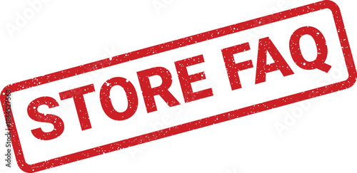 Textured rectangular rubber stamp displaying the acronym Store FAQ, useful for directing customers to frequently asked questions information