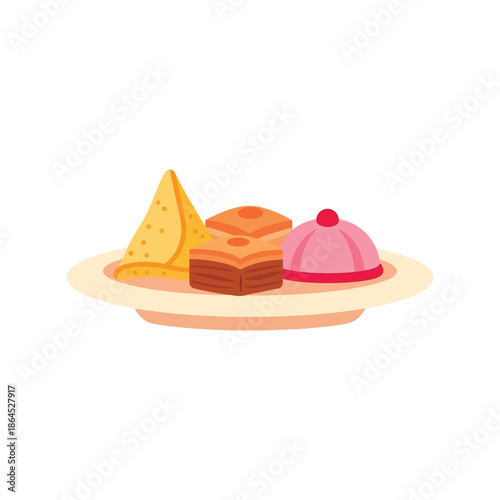 Ramadan sweets vector illustration with traditional Middle Eastern desserts on plate