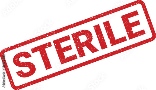 Textured red rubber stamp displaying the word STERILE for medical, healthcare, and clean environment indicators