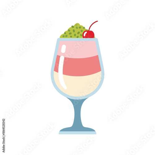 Ramadan dessert vector illustration of traditional sweet glass with cherry and layers