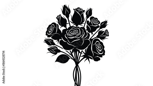 Beautiful black rose bouquet illustration
