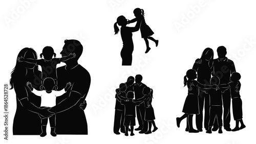 Happy family moments silhouettes