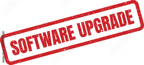Textured rubber stamp indicating a software upgrade process, perfect for business and technology related documentation or digital platforms