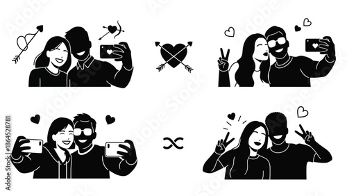 Couple taking selfie together with love symbol