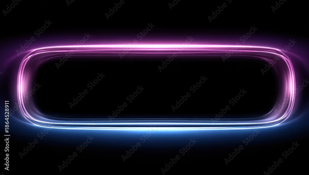 Fototapeta premium Abstract neon frame glowing with pink and blue light on dark background
