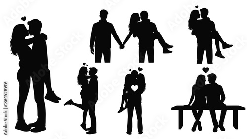 Couple silhouettes in various romantic poses